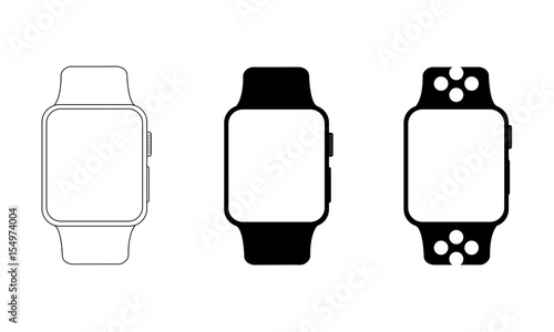 Wrist watch wireframe icons isolated on white background. Outline devices mockups. Vector illustration