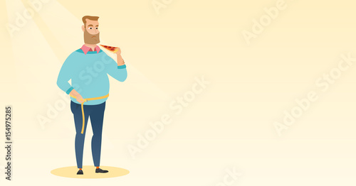 Man measuring waist vector illustration.