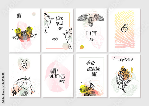 Hand made vector abstract graphic unusual tribal tropical exotic cards set collection in pastel colors isolated on white background.Unique cards design for Business,holidays,decoration,journaling