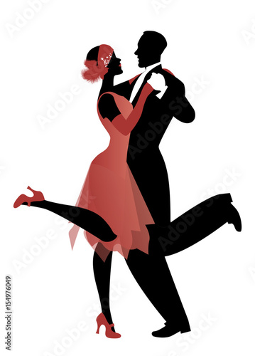Elegant couple wearing 20's style clothes dancing charleston. Vector Illustration