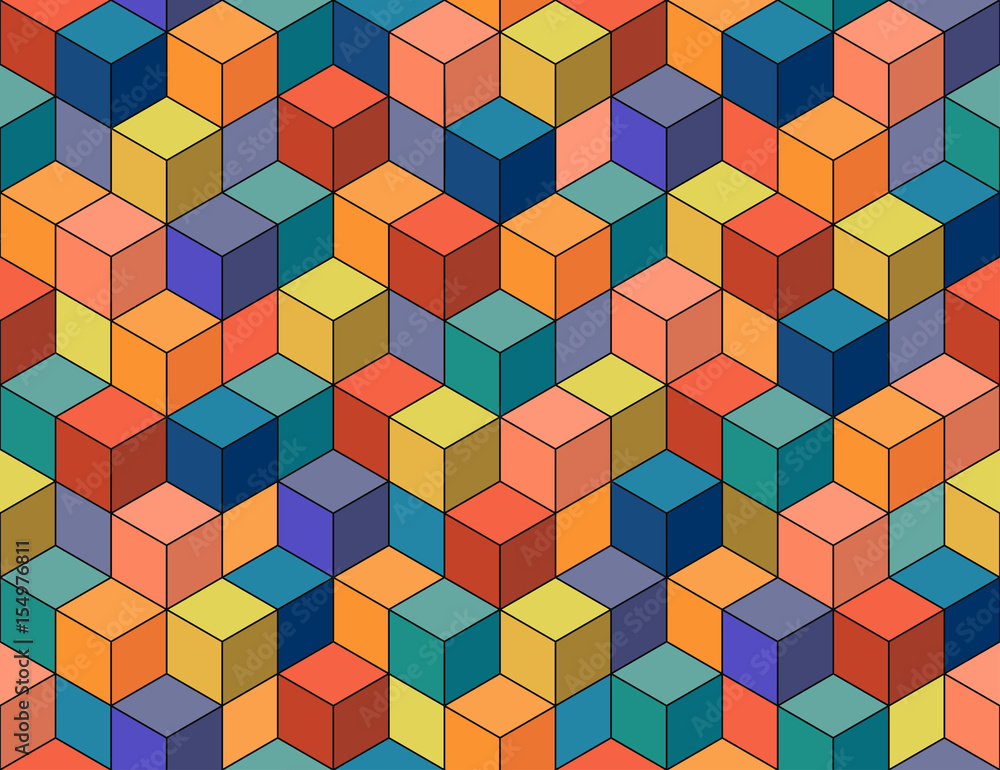 Geometric colorful seamless pattern. Mosaic cubes. Geometric colorful seamless pattern. Mosaic cubes.