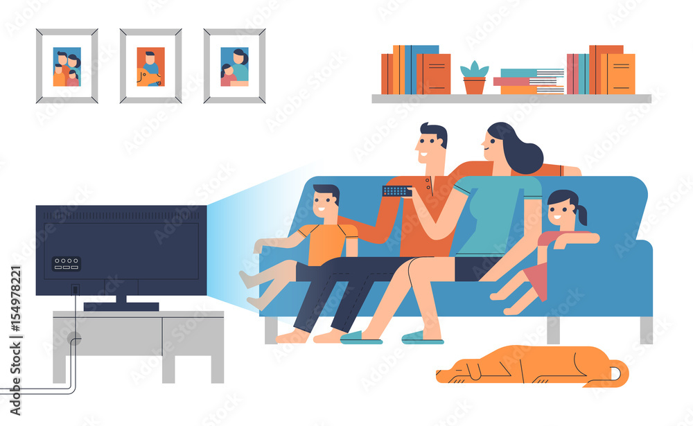 Flat design characters of family in living room