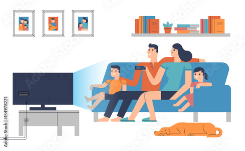 Flat design characters of family in living room