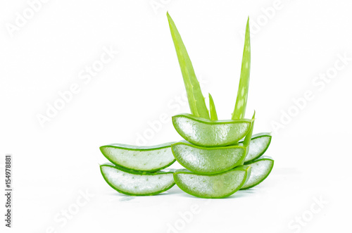slice aloe vera fresh leaf isolated on white background