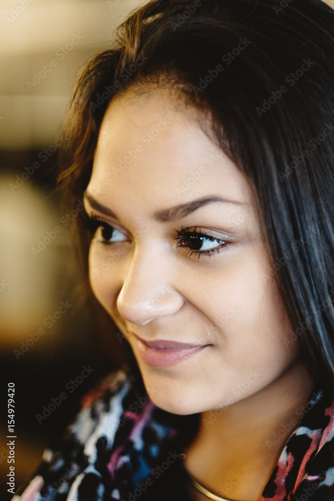 Naklejka premium Portrait of young dreaming girl. Beautiful girl smiling
