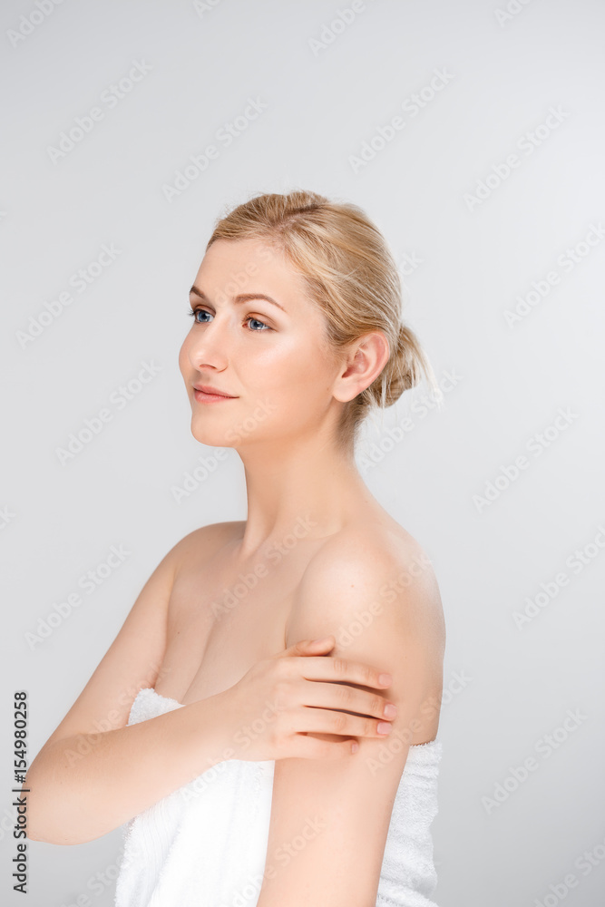 Portrait of young pretty girl over white background. Portrait of young pretty girl over white background.