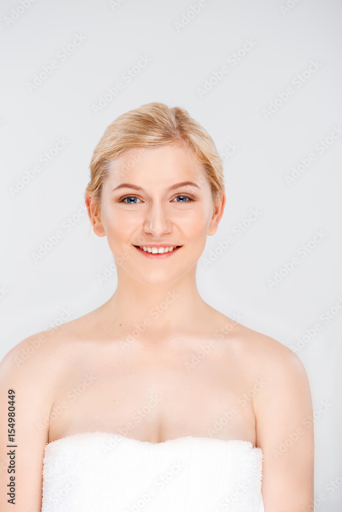 Portrait of young pretty girl over white background. Portrait of young pretty girl over white background.