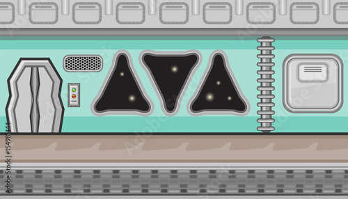 Seamless spaceship interior with triangular windows for game design