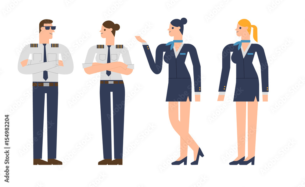 Flat design Pilot and Air hostess characters