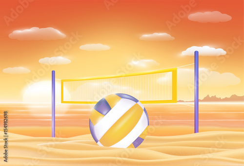volleyball on a sunset sea sand beach