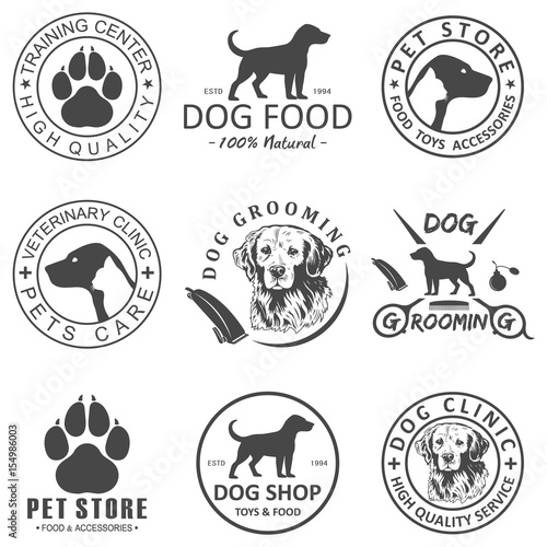 Set of vector dog logo and icons for dog club or shop, grooming, training
