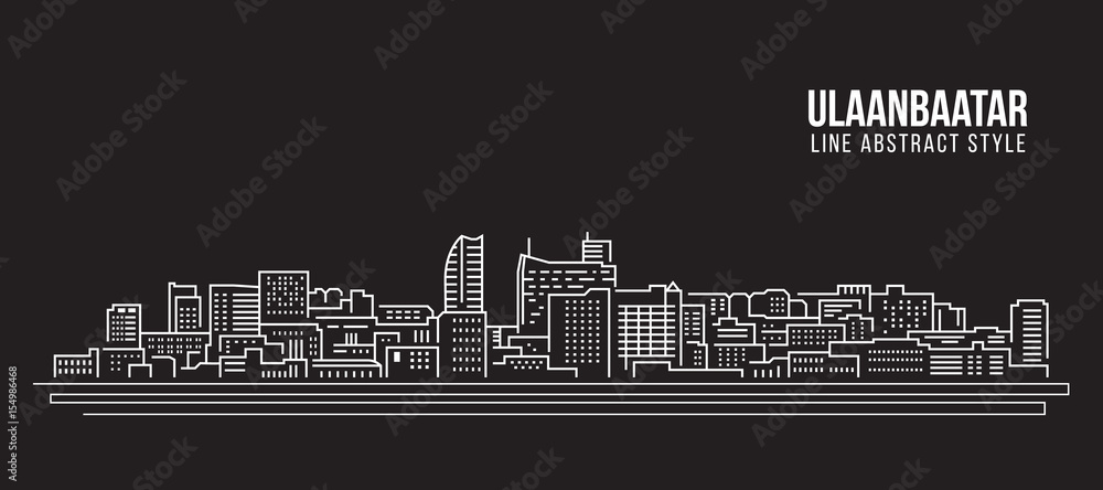 Cityscape Building Line art Vector Illustration design - Ulaanbaatar city
