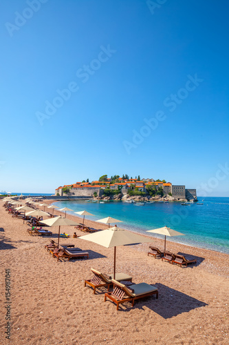 Wonderful holiday in St. Stefan, Adriatic Sea, Sveti Stefan, old historical town and resort on the island. Montenegro photo