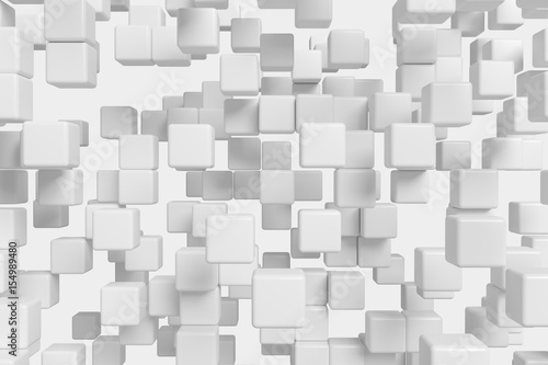 Flying white cubes abstract 3d background