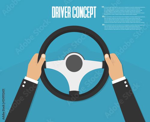 Hands holding steering wheel. Vector illustration. Driver