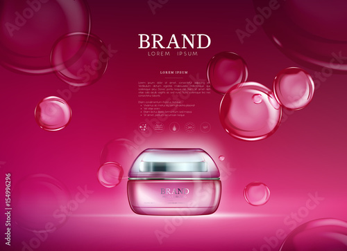 PinkOil bubbles essence collagen hydration moisturizer. Face skincare premium ad design template.