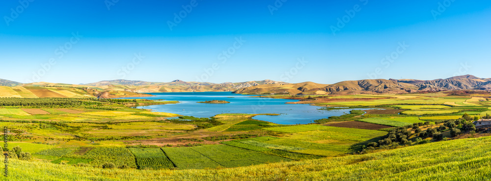 Panoramic view at the Barrage Sidi Chahed lake - Morocco