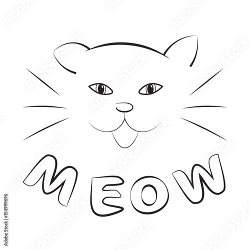 Cute due cats silhouette. In the center  lettering word 'Meow'. 