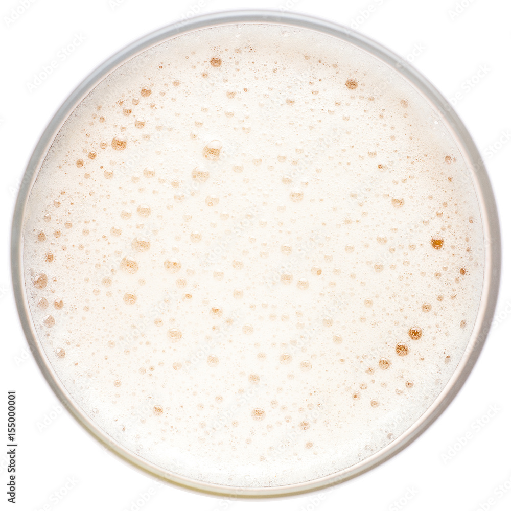 beer foam close up, the top view, in a beer glass on a white background, clipping, path beer foam close up, the top view, in a beer glass on a white background, clipping, path