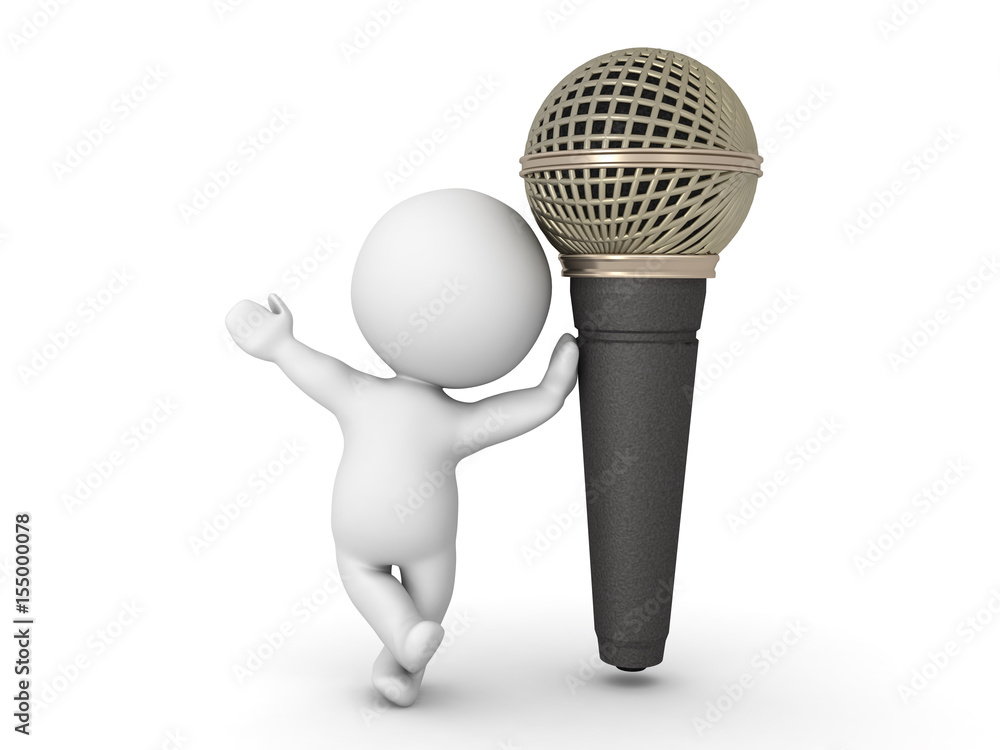 Fotografie 3D Character leaning on giant microphone
