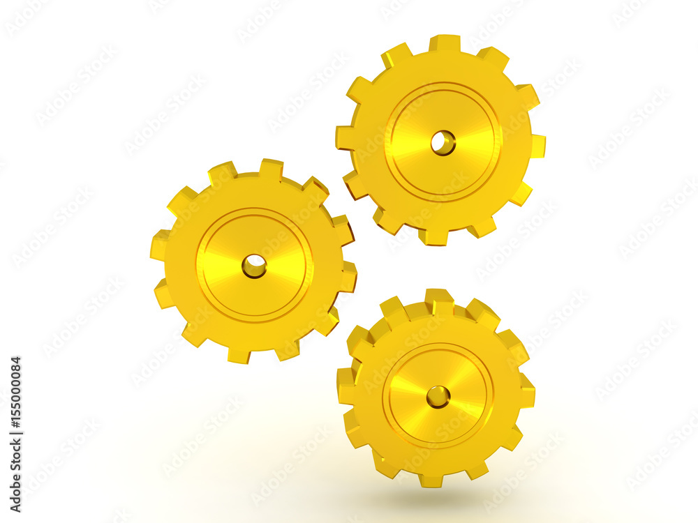 illustration of three golden metallic cogs turning illustration of three golden metallic cogs turning