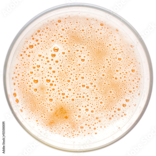 beer foam close up, the top view, in a beer glass on a white background, clipping, path