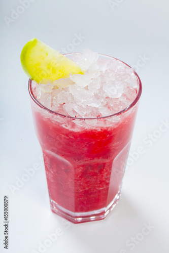 Mojito strawberry cocktail. closeup isolated on white background.