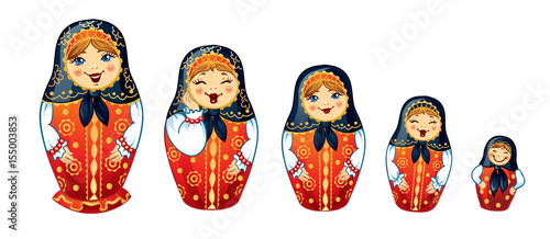 Russian Dolls Matrioshka. Five Russian nested doll, Babushka doll, Russian Souvenir, present.