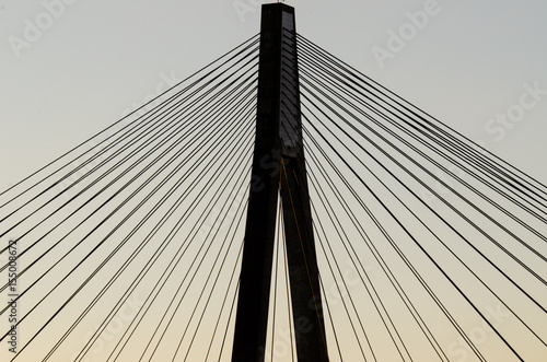 Suspension bridge tower holding thick cables