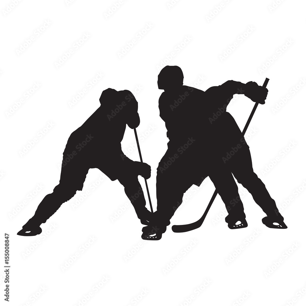 Fototapeta premium Ice hockey face off, vector silhouette