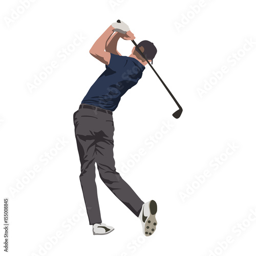 Golf player swinging with club, isolated vector illustration