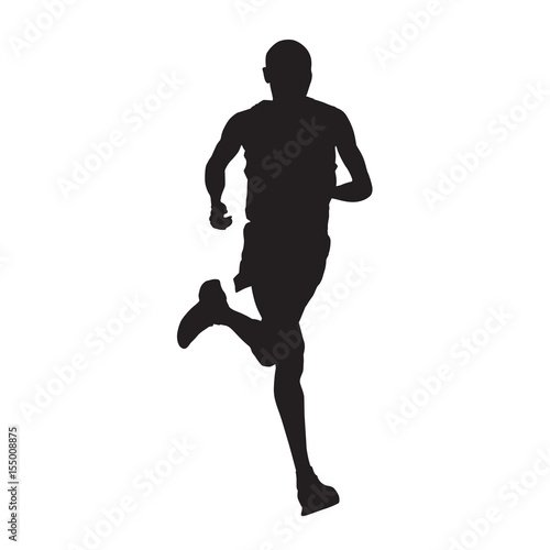 Vector runner isolated silhouette, front view
