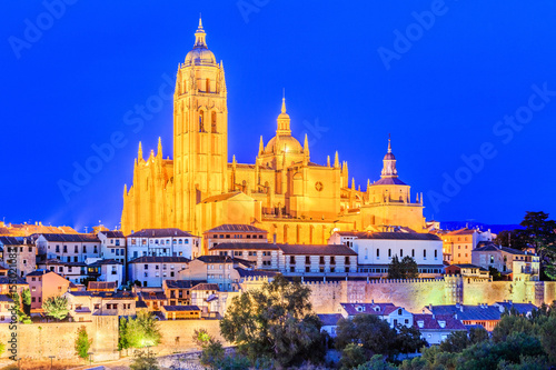 Segovia, Spain. View over the town with its cathedral and medieval walls.