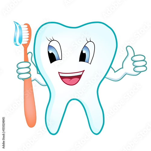Tooth with toothbrush smiling