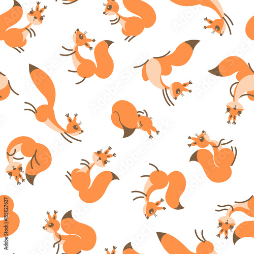 Little cute squirrels. Seamless pattern for gift wrapping, wallpaper, childrens room or clothing. © baksiabat
