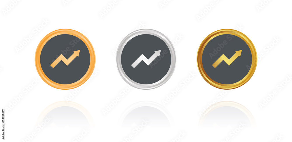 Anstieg - Statistik - Bronze, Silber, Gold Buttons Anstieg - Statistik - Bronze, Silber, Gold Buttons