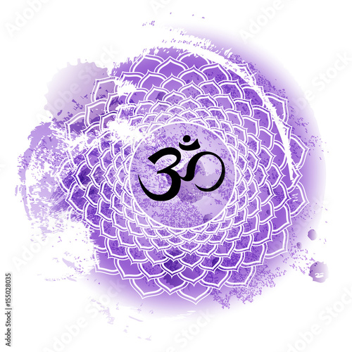 seventh crown chakra Sahasrara on purple watercolor background