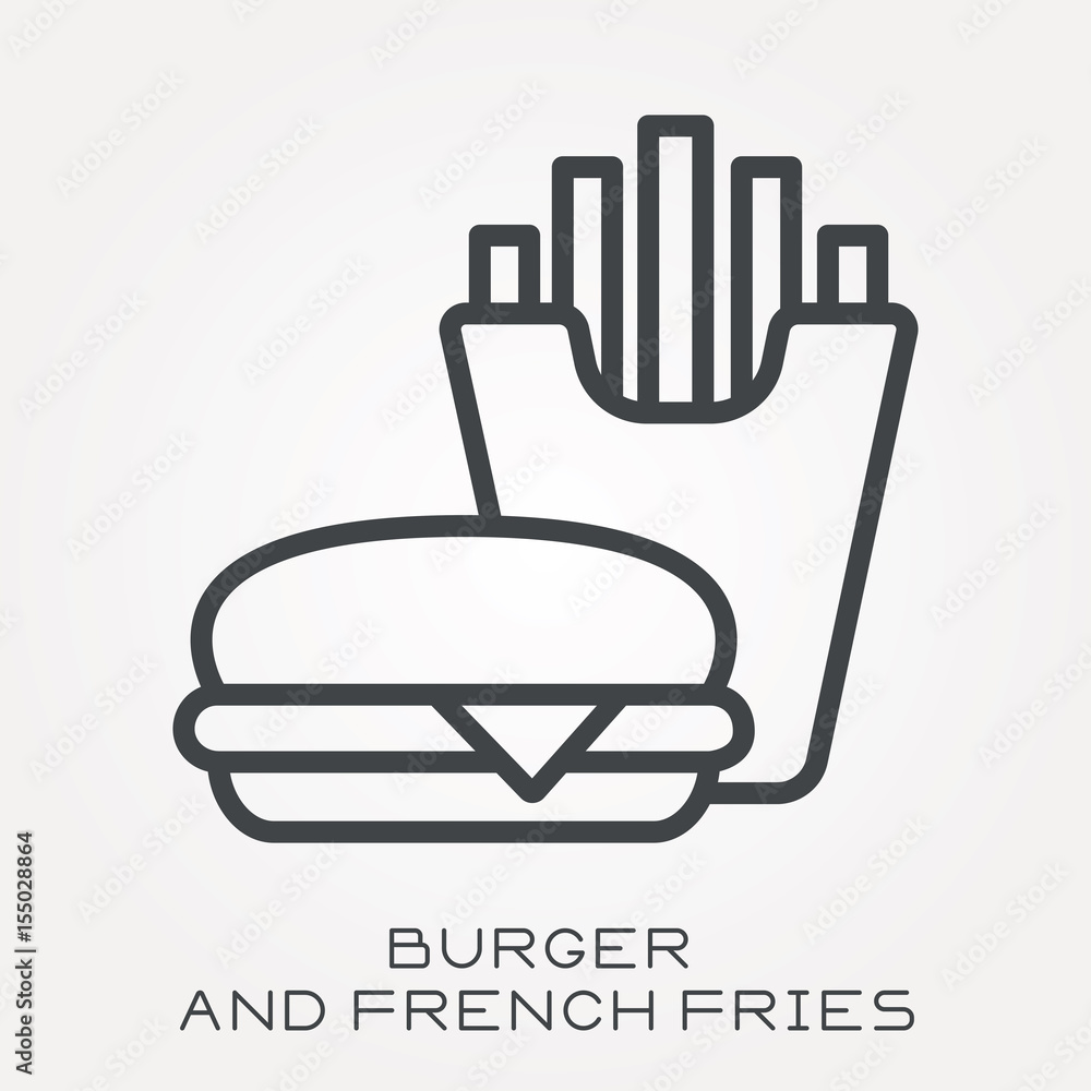 Line icon burger and french fries Line icon burger and french fries