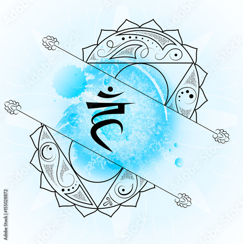 open fifth Throat chakra visuddha on light blue watercolor background photo