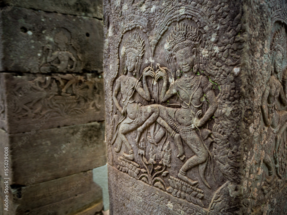 pillar of Bayon temple in Angkor Thom, Siemreap, Cambodia