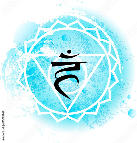 fifth Throat chakra visuddha on light blue watercolor background photo