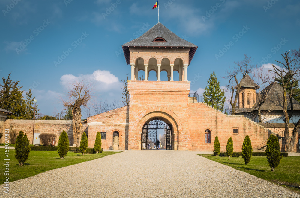 Entrance of the Mogosoaia Palace, Bucharest, Romania.