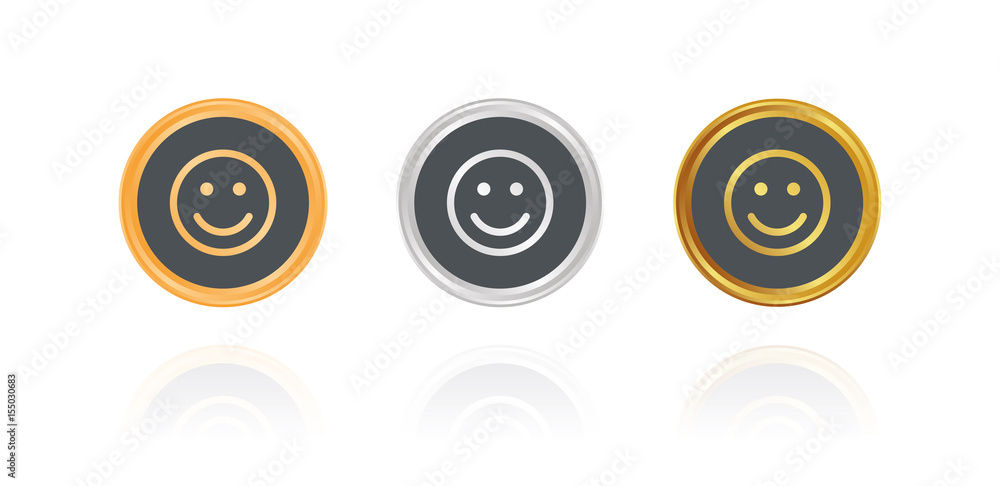 Lachendes Gesicht - Bronze, Silber, Gold Buttons Lachendes Gesicht - Bronze, Silber, Gold Buttons