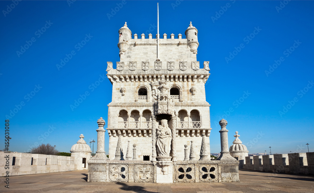 Lisbon. The Belem Tower (1515-1521). The statue of Our Lady with the baby, which the seafarers prayed for in their journeys to new lands (Torre de Belem)