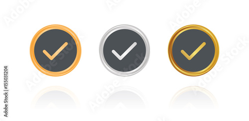 Haken - Bestätigung - Bronze, Silber, Gold Buttons