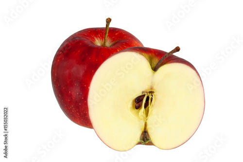 Red apple whole and halves piece.