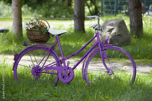 Romantic decorated lady's bicycle with flower basket photo