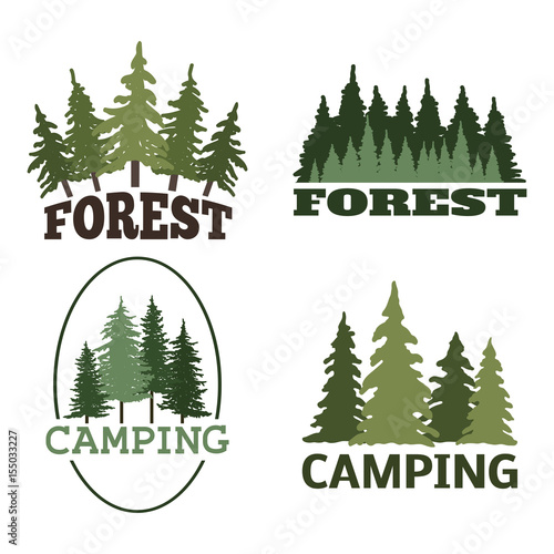 Tree outdoor travel green silhouette forest badge coniferous natural logo bad...