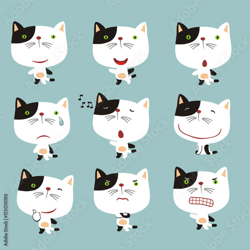 Set funny kitten cat in different poses. Collection isolated kitten cat in cartoon style for design for children holiday and goods.