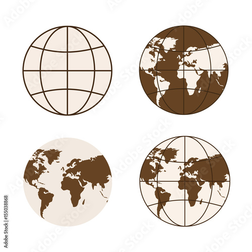 Set of different types of globes.
